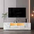 Modern White TV Stand with RGB LED Lights and Storage Drawers