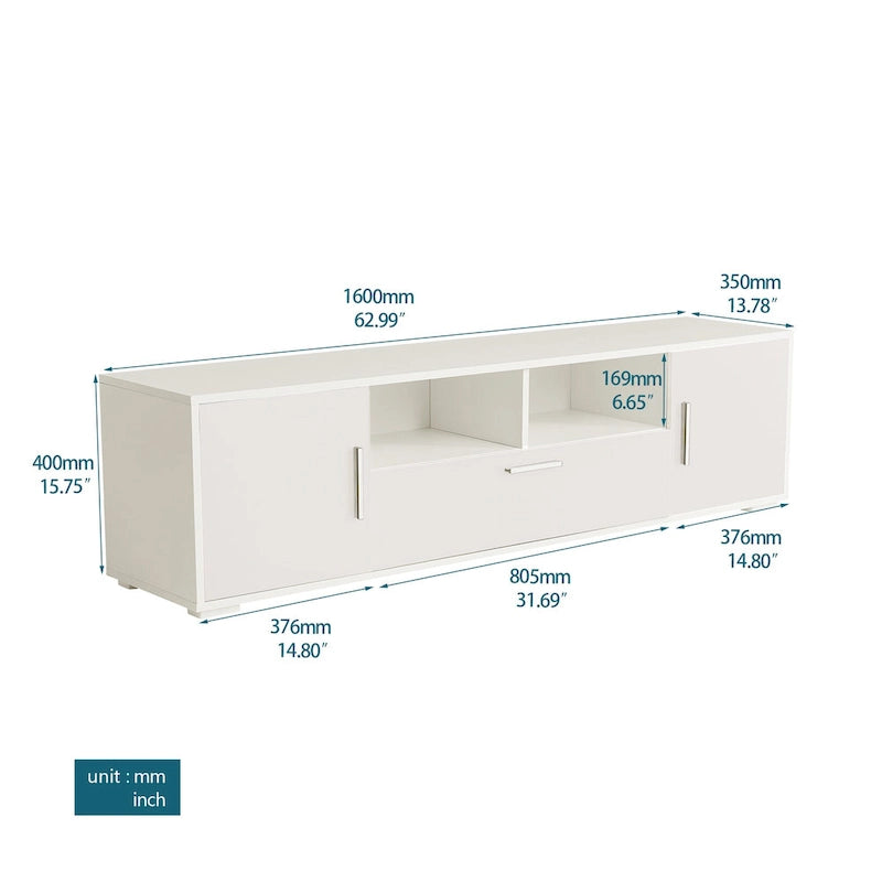 Modern White TV Stand with RGB LED Lights and Storage Drawers