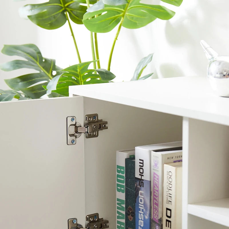 Modern White TV Stand with RGB LED Lights and Storage Drawers