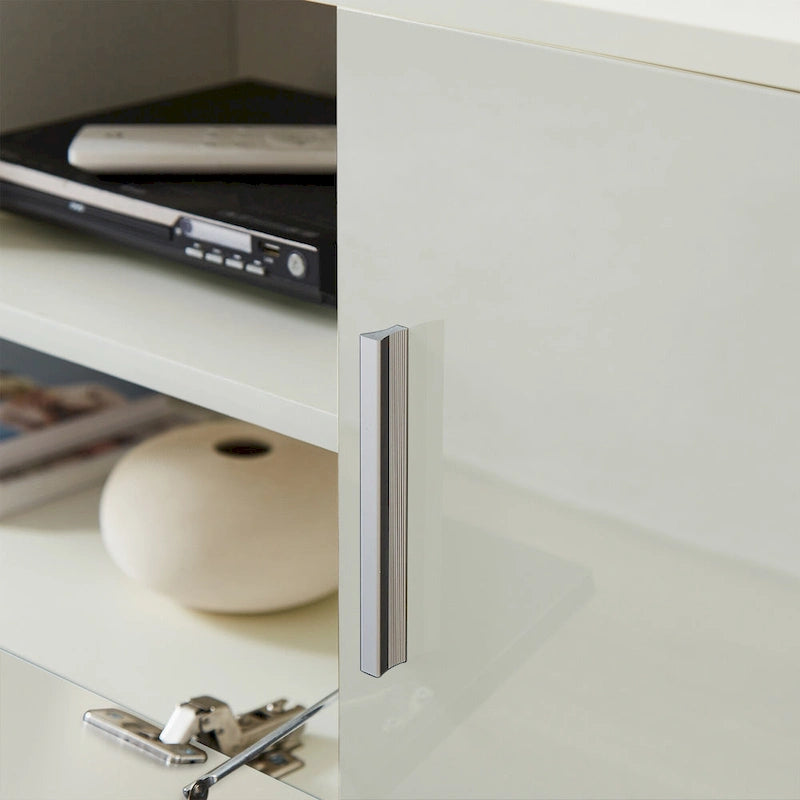 Modern White TV Stand with RGB LED Lights and Storage Drawers