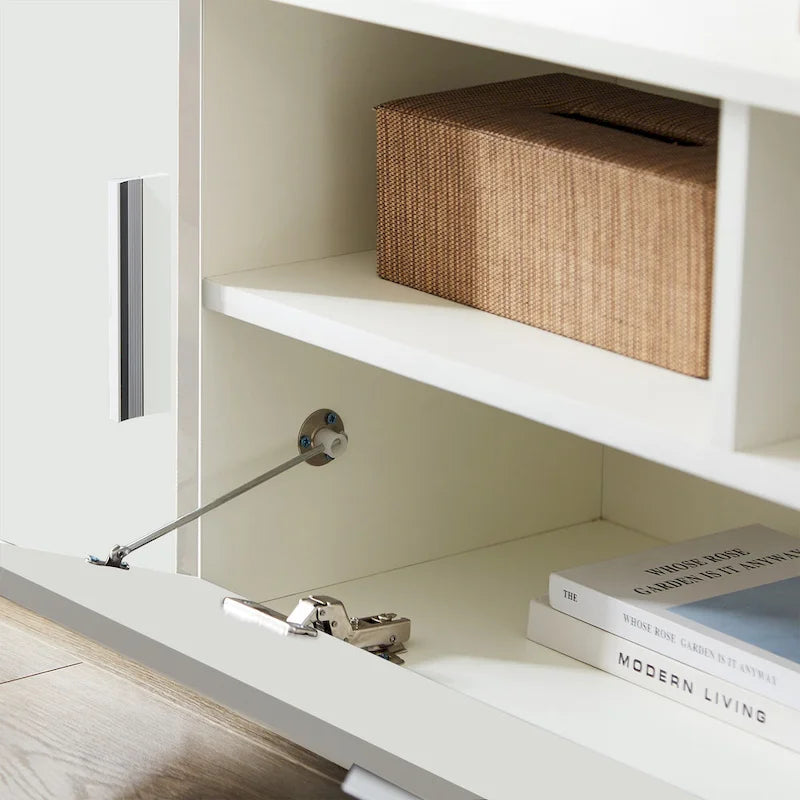Modern White TV Stand with RGB LED Lights and Storage Drawers