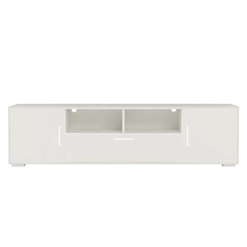 Modern White TV Stand with RGB LED Lights and Storage Drawers
