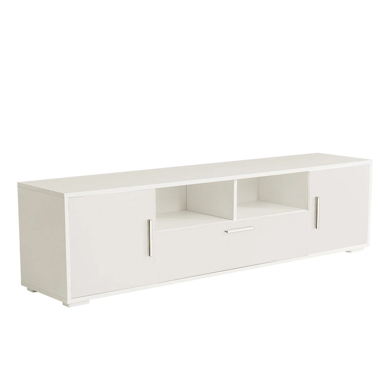 Modern White TV Stand with RGB LED Lights and Storage Drawers
