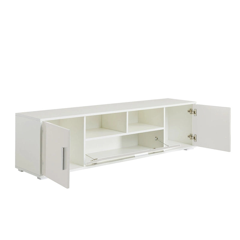 Modern White TV Stand with RGB LED Lights and Storage Drawers