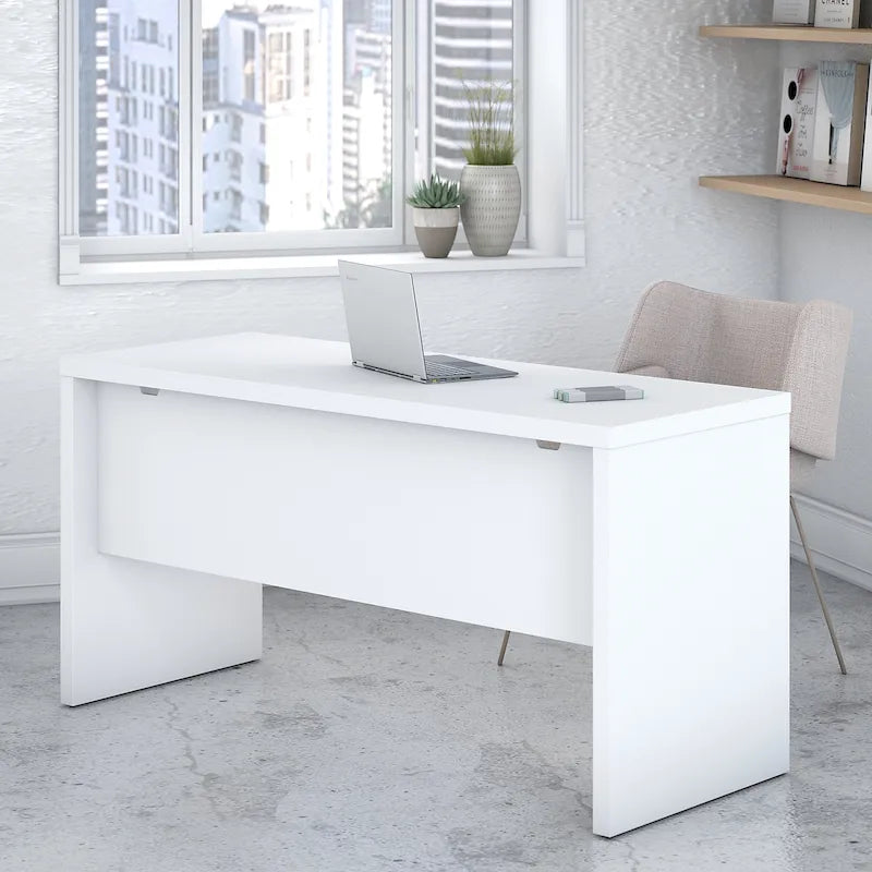 Contemporary Freestanding Credenza Desk with Durable Laminate Work Surface