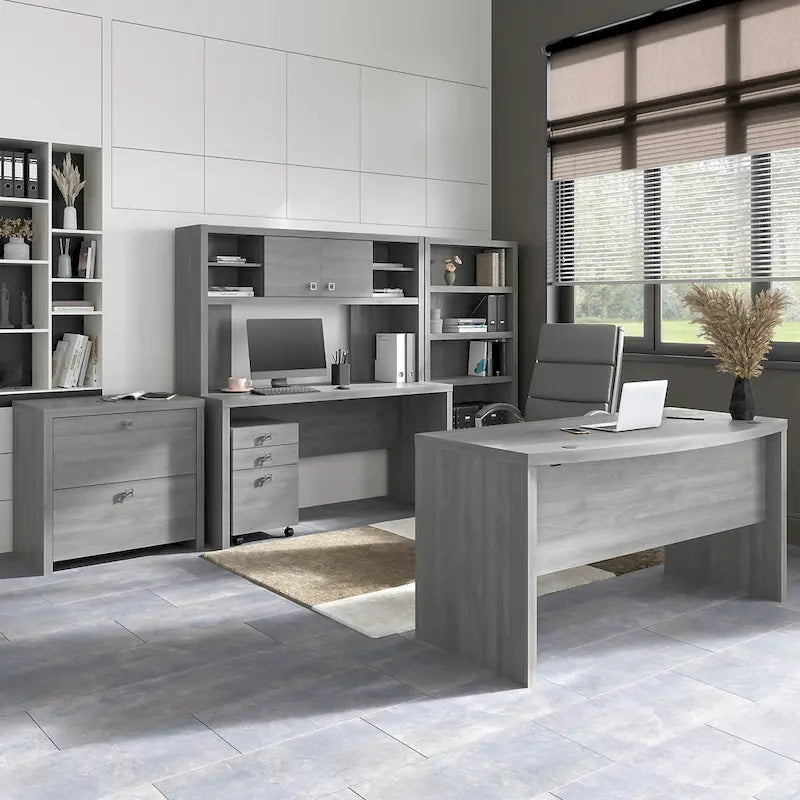 Contemporary Freestanding Credenza Desk with Durable Laminate Work Surface