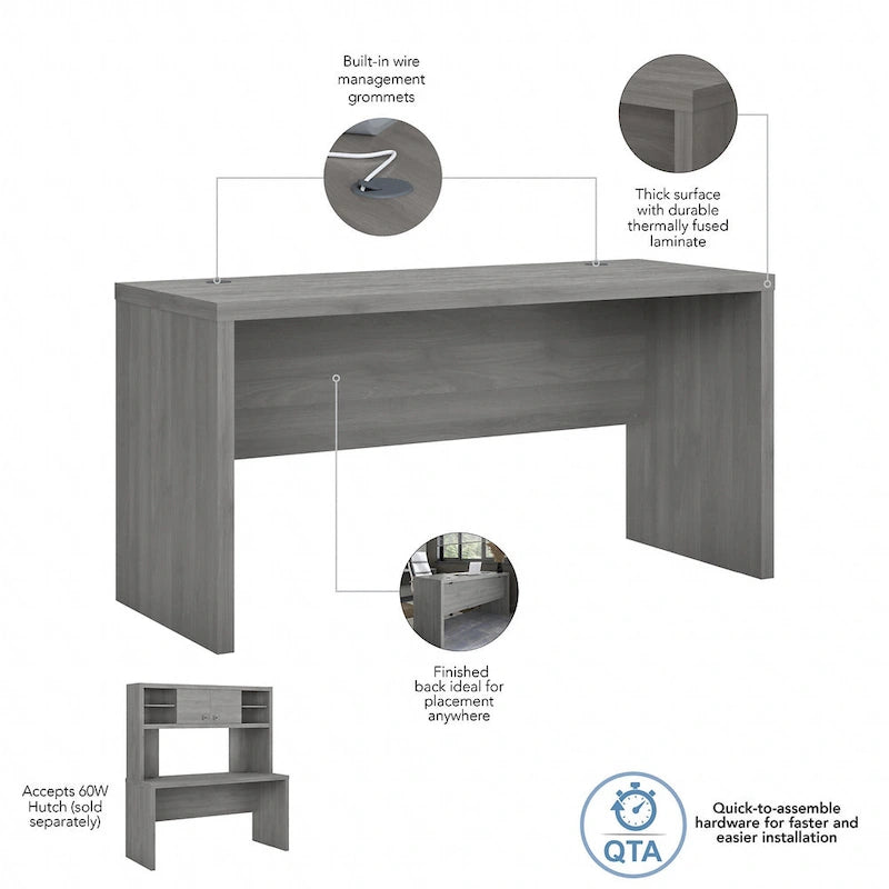 Contemporary Freestanding Credenza Desk with Durable Laminate Work Surface