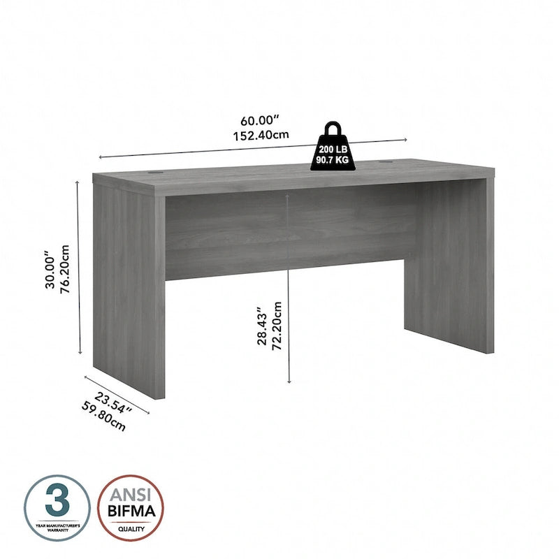 Contemporary Freestanding Credenza Desk with Durable Laminate Work Surface
