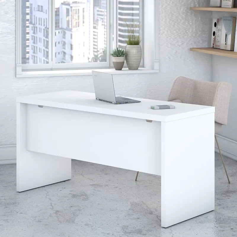 Contemporary Freestanding Credenza Desk with Durable Laminate Work Surface