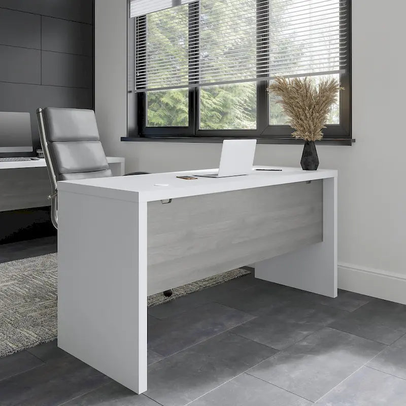 Contemporary Freestanding Credenza Desk with Durable Laminate Work Surface