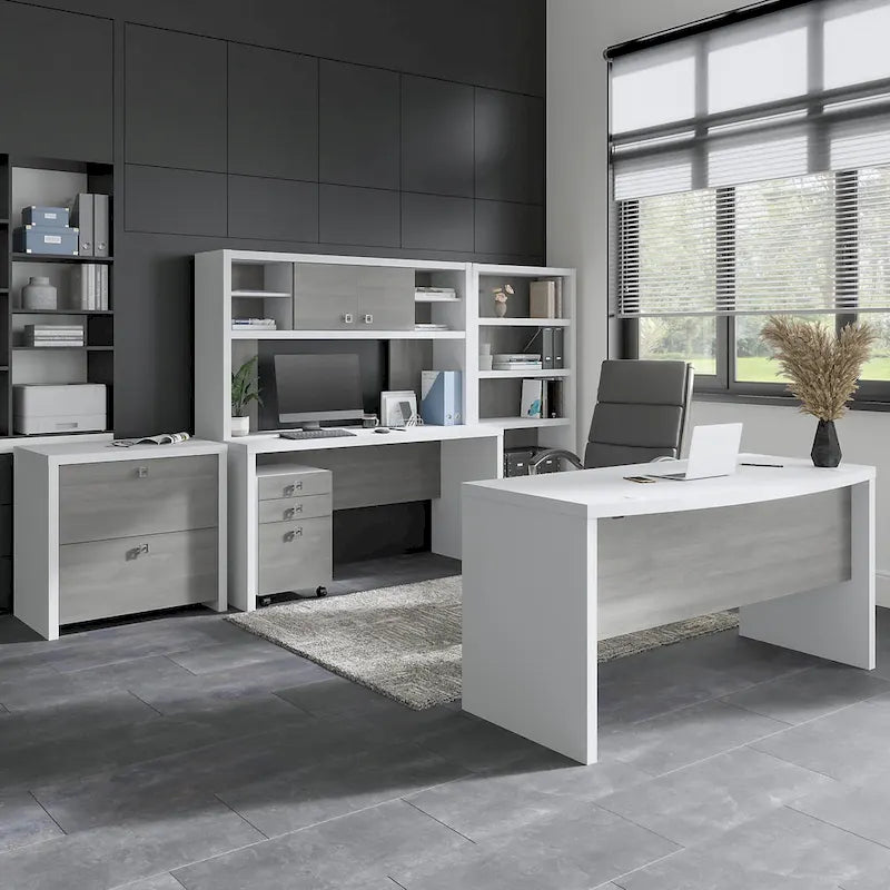 Contemporary Freestanding Credenza Desk with Durable Laminate Work Surface