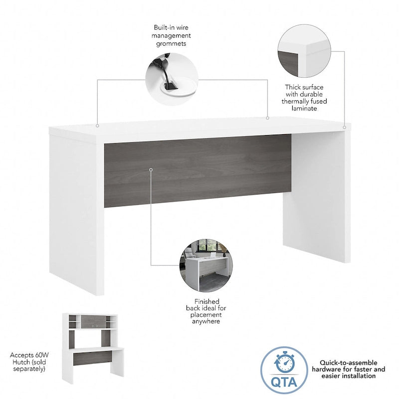 Contemporary Freestanding Credenza Desk with Durable Laminate Work Surface