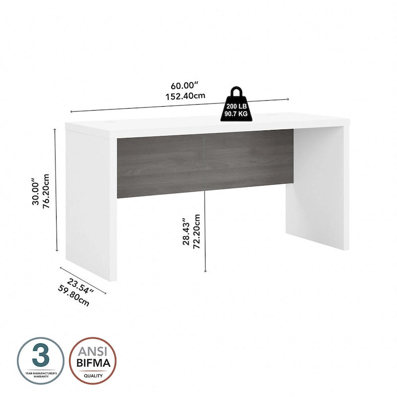 Contemporary Freestanding Credenza Desk with Durable Laminate Work Surface