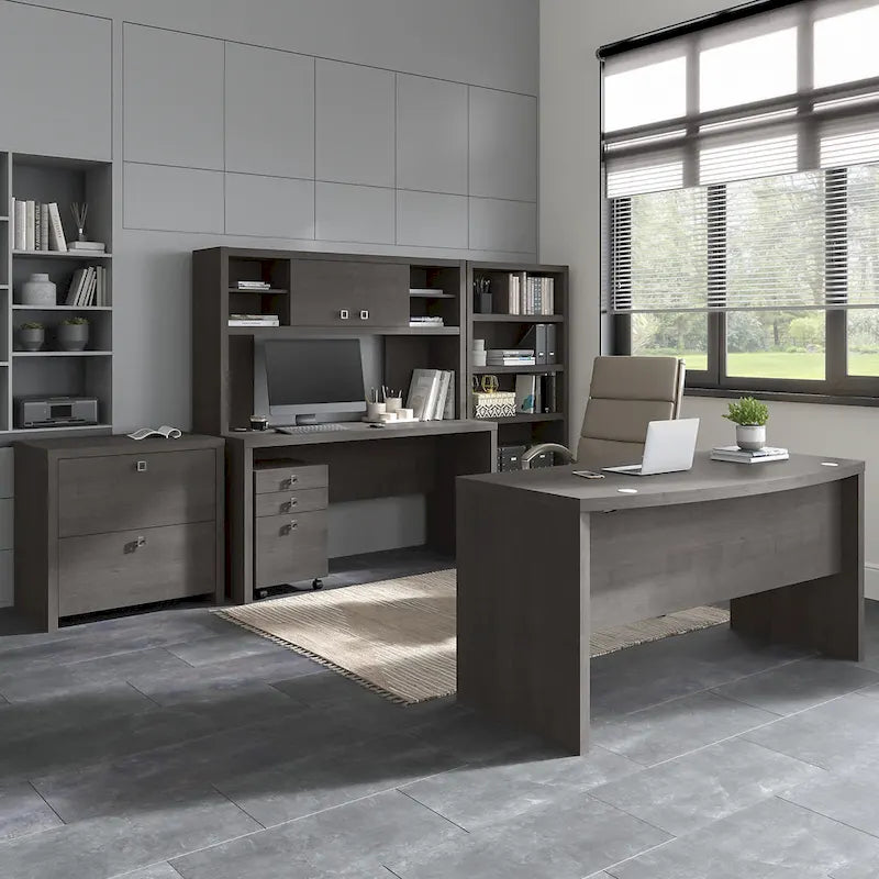 Contemporary Freestanding Credenza Desk with Durable Laminate Work Surface