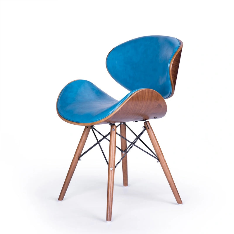Teal Faux Leather Mid-Century Accent Chair with Walnut Finish Legs