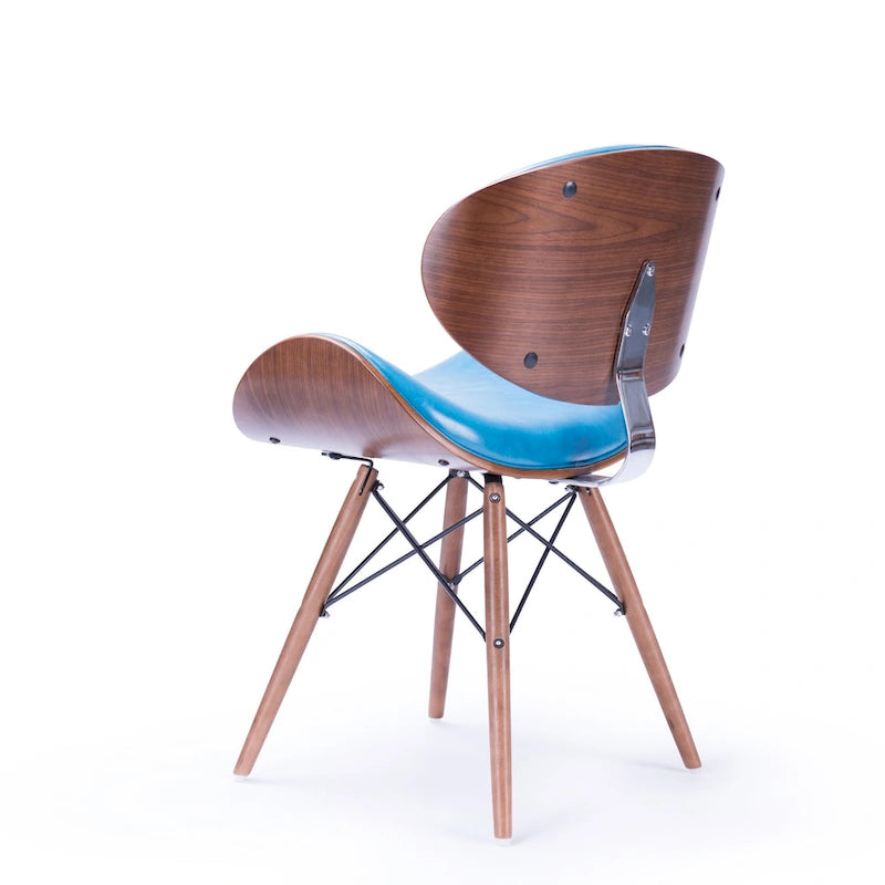 Teal Faux Leather Mid-Century Accent Chair with Walnut Finish Legs