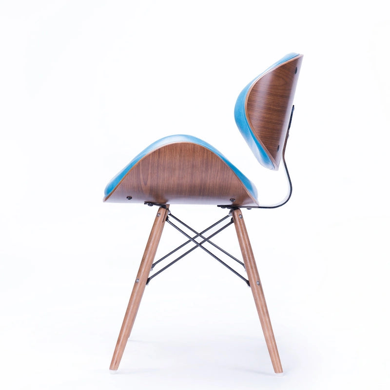 Teal Faux Leather Mid-Century Accent Chair with Walnut Finish Legs