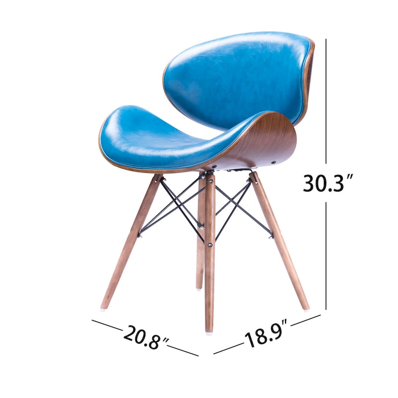 Teal Faux Leather Mid-Century Accent Chair with Walnut Finish Legs