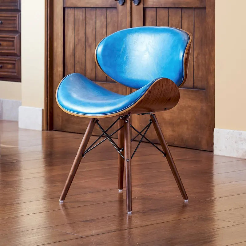 Teal Faux Leather Mid-Century Accent Chair with Walnut Finish Legs