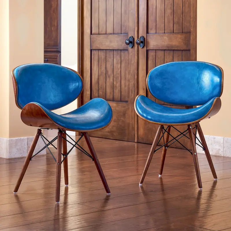 Teal Faux Leather Mid-Century Accent Chair with Walnut Finish Legs
