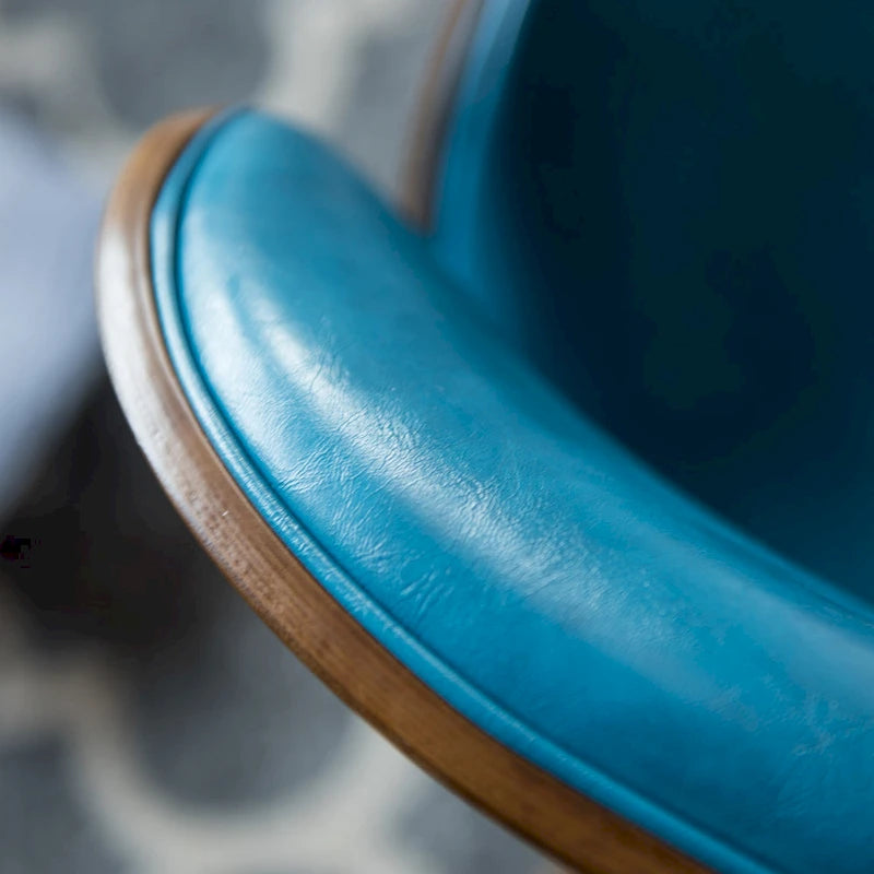 Teal Faux Leather Mid-Century Accent Chair with Walnut Finish Legs