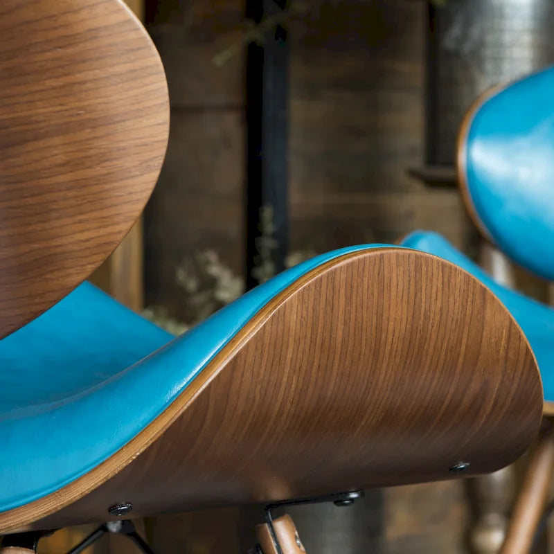 Teal Faux Leather Mid-Century Accent Chair with Walnut Finish Legs