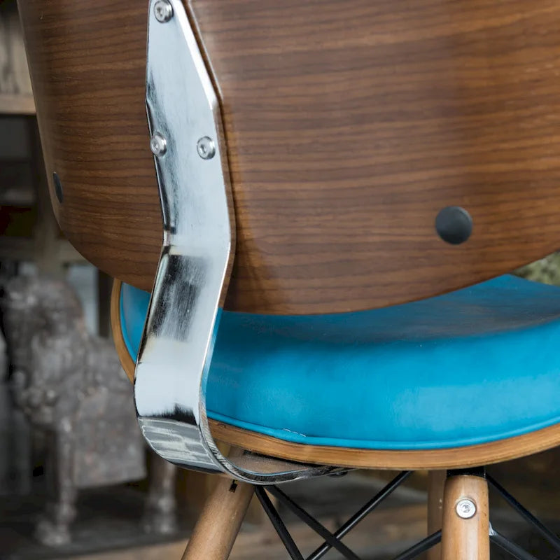 Teal Faux Leather Mid-Century Accent Chair with Walnut Finish Legs