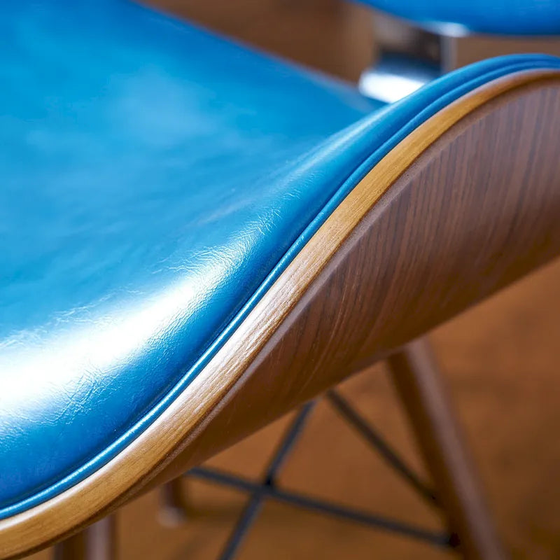 Teal Faux Leather Mid-Century Accent Chair with Walnut Finish Legs