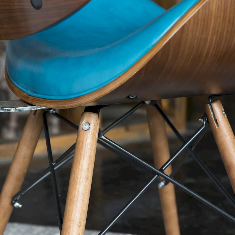 Teal Faux Leather Mid-Century Accent Chair with Walnut Finish Legs