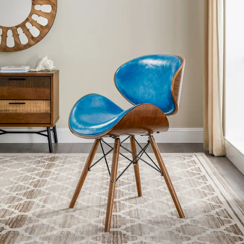 Teal Faux Leather Mid-Century Accent Chair with Walnut Finish Legs
