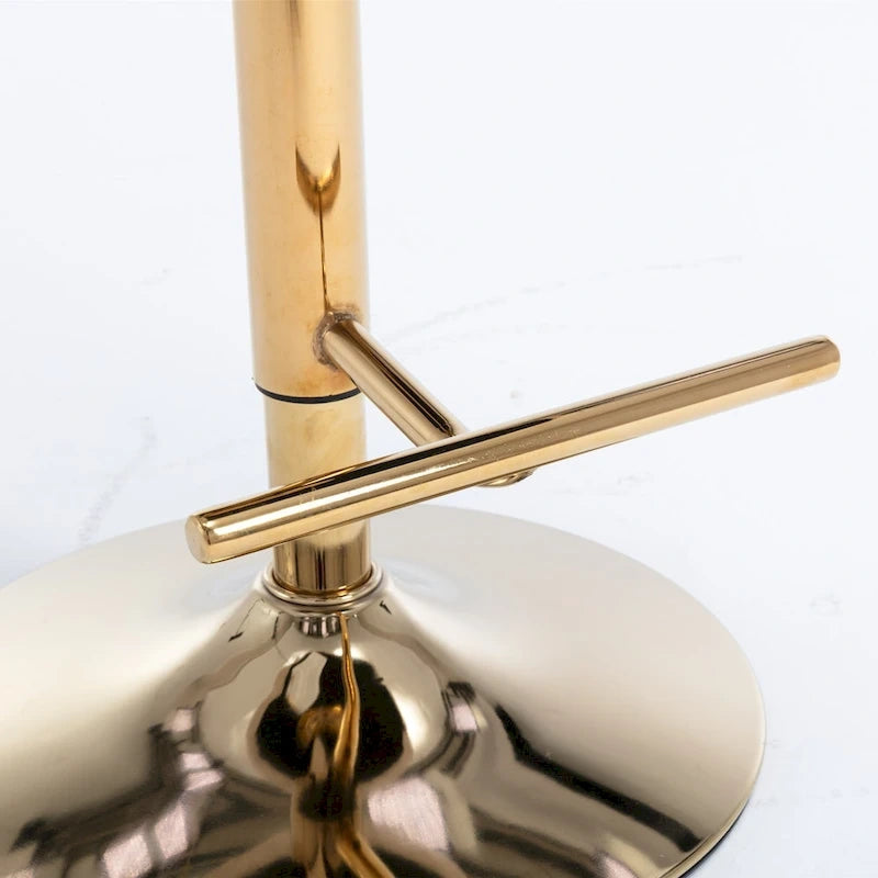 Adjustable Velvet Swivel Bar Stool with Backrest and Gold Accents