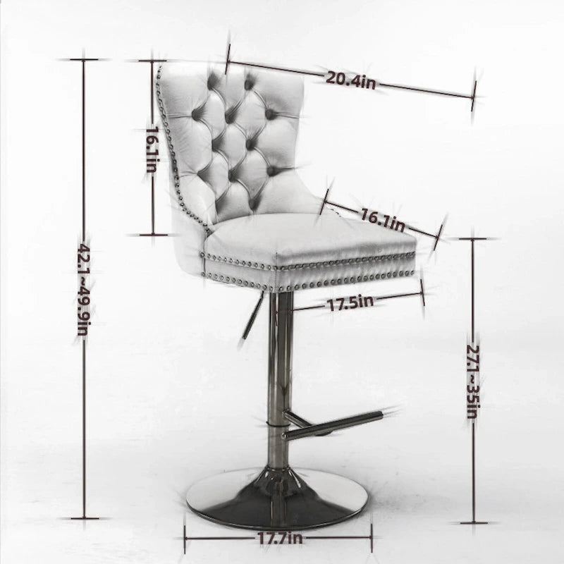 Adjustable Velvet Swivel Bar Stool with Backrest and Gold Accents