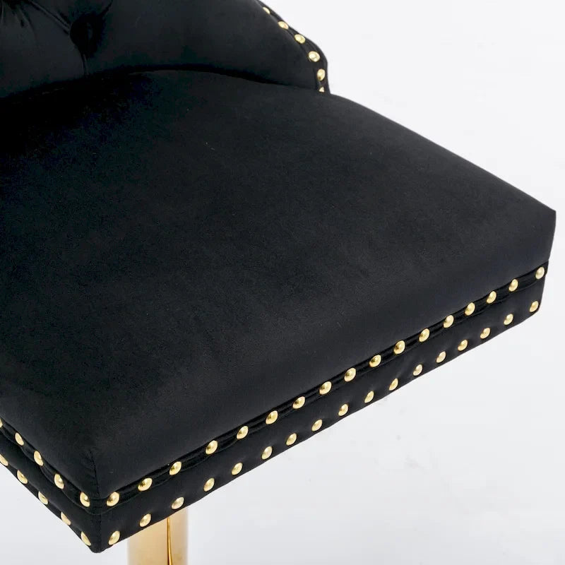 Adjustable Velvet Swivel Bar Stool with Backrest and Gold Accents