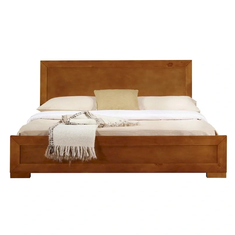 Classic Oak Finish Solid Wood Full Bed Frame with Rectangular Headboard