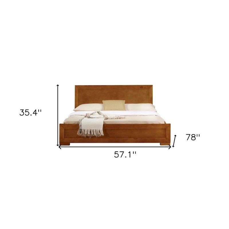 Classic Oak Finish Solid Wood Full Bed Frame with Rectangular Headboard