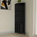 Black Wood Corner Bar Cabinet with Open Storage and Wine Rack