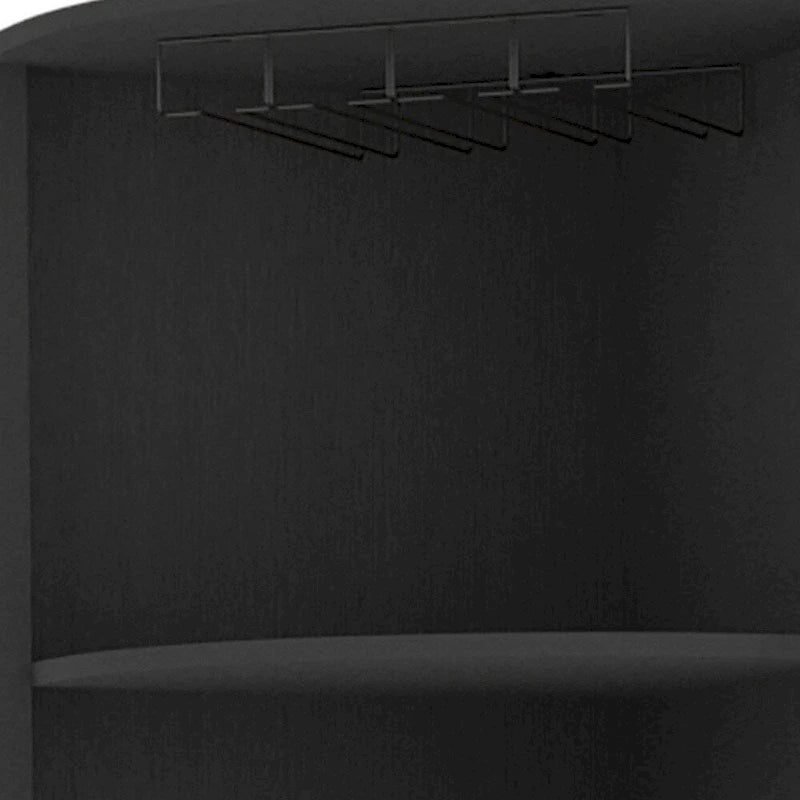 Black Wood Corner Bar Cabinet with Open Storage and Wine Rack