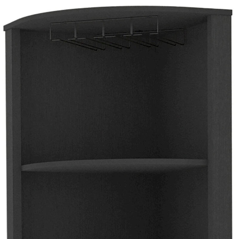 Black Wood Corner Bar Cabinet with Open Storage and Wine Rack