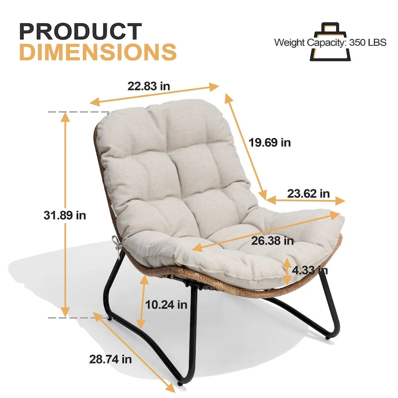2-Piece Outdoor Papasan Chairs with Thick Padded Cushion PE Rattan Patio Cozy Chairs