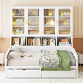 Wooden Bookcase Daybed with Glass Door Storage Cabinet and LED Lights