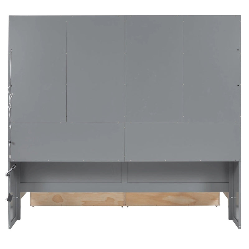 Wooden Bookcase Daybed with Glass Door Storage Cabinet and LED Lights