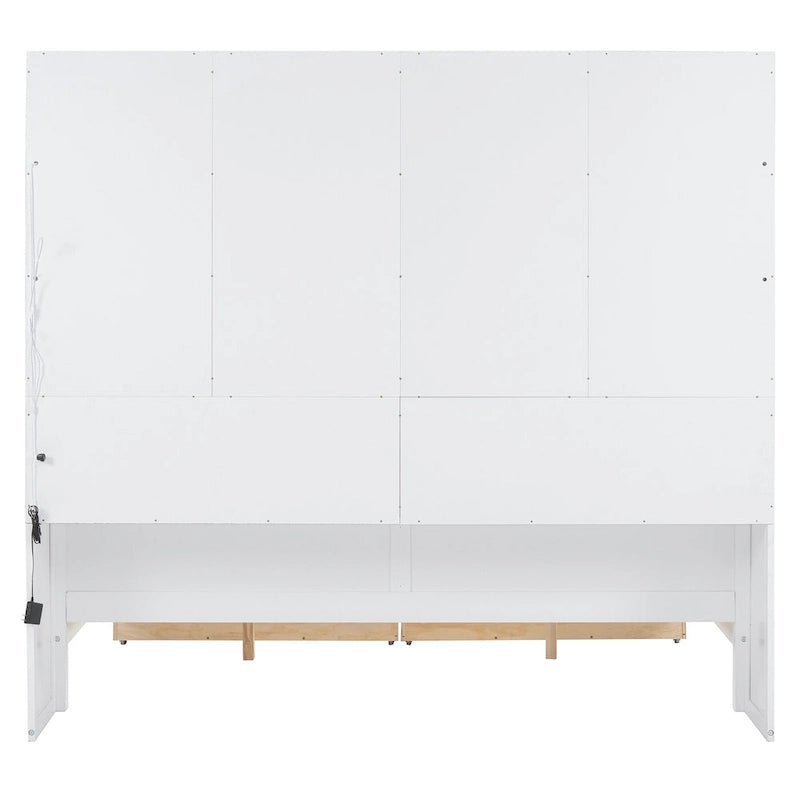 Wooden Bookcase Daybed with Glass Door Storage Cabinet and LED Lights