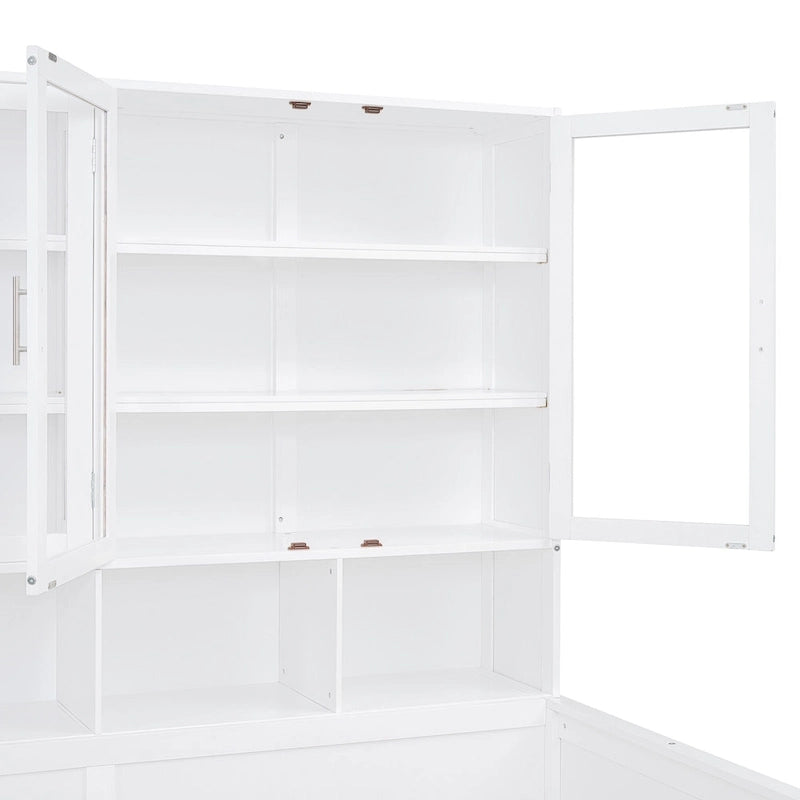 Wooden Bookcase Daybed with Glass Door Storage Cabinet and LED Lights