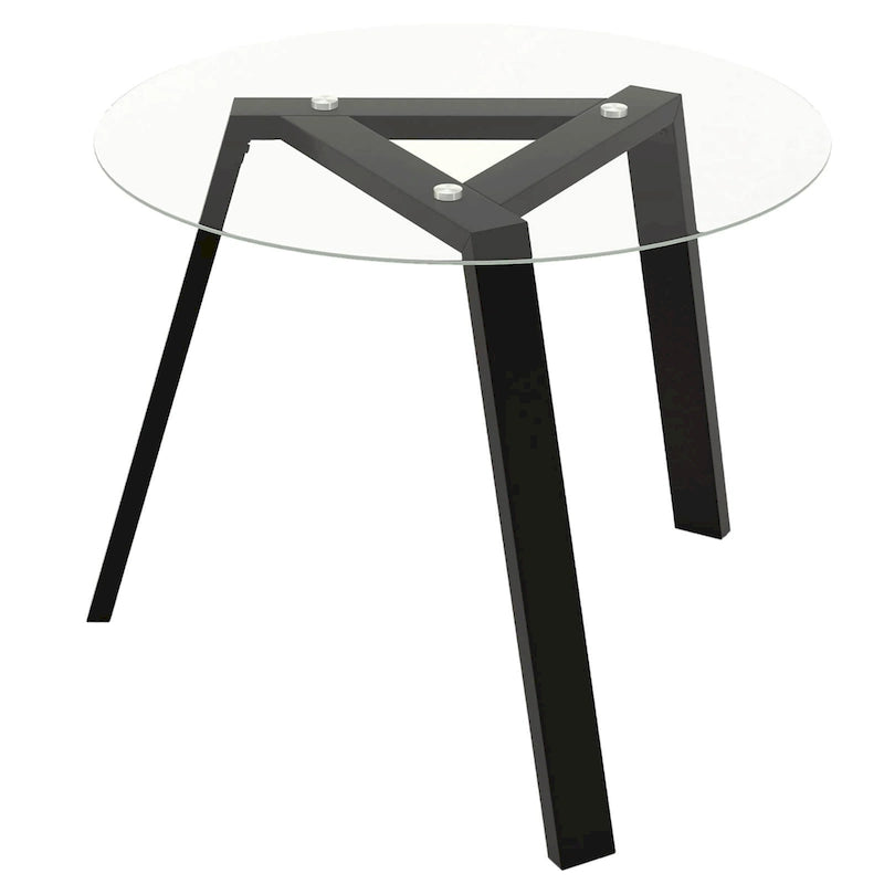 Modern Round Tempered Glass Dining Table with Rubber Wood Frame