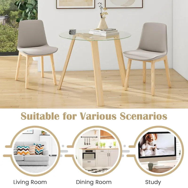 Modern Round Tempered Glass Dining Table with Rubber Wood Frame