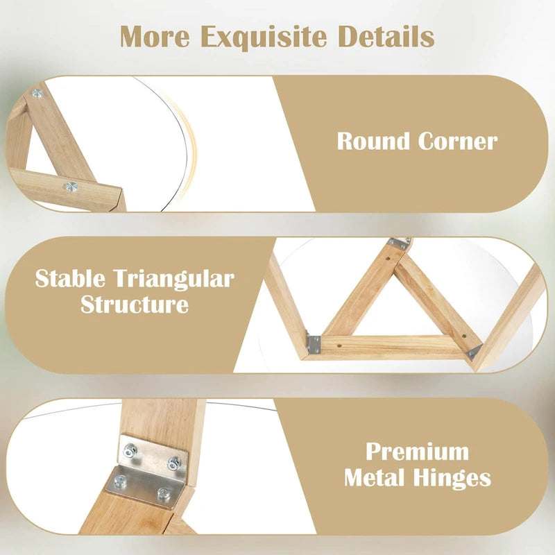 Modern Round Tempered Glass Dining Table with Rubber Wood Frame