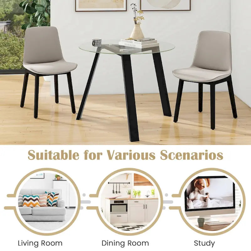 Modern Round Tempered Glass Dining Table with Rubber Wood Frame