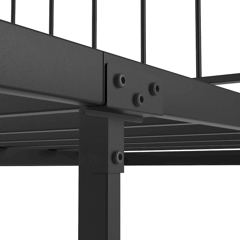 Black Metal Queen Platform Bed Frame with Headboard and Footboard