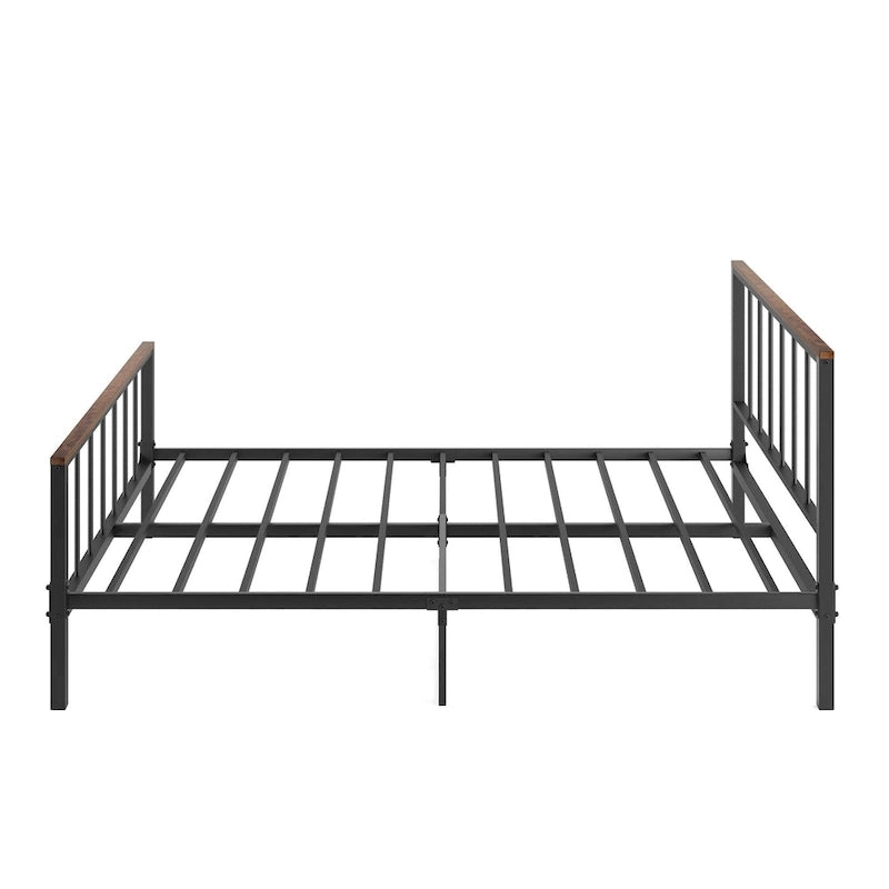Black Metal Queen Platform Bed Frame with Headboard and Footboard