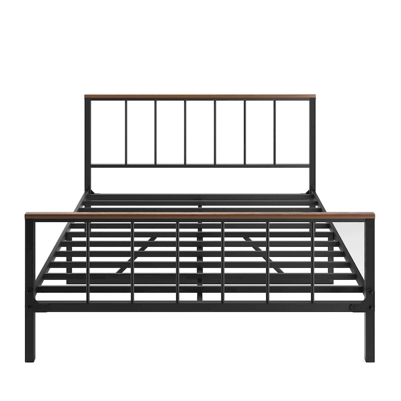 Black Metal Queen Platform Bed Frame with Headboard and Footboard